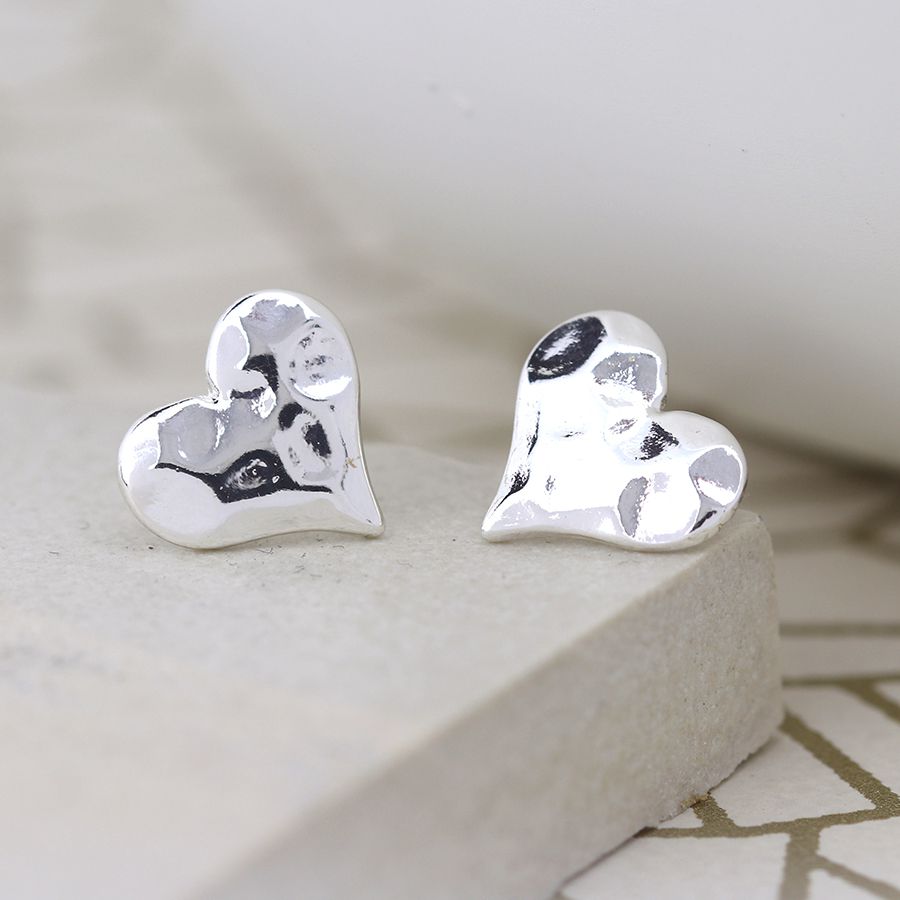 POM Hammered Heart Stud Earrings