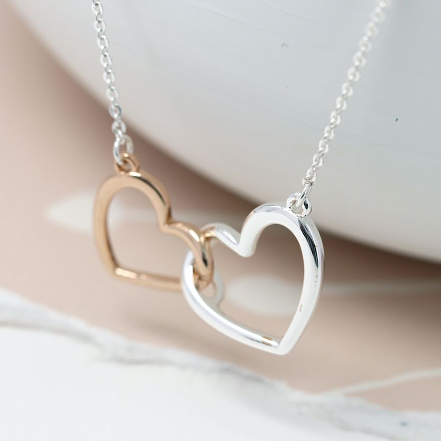 POM Silver Plated Rose Gold Linked Hearts Necklace my