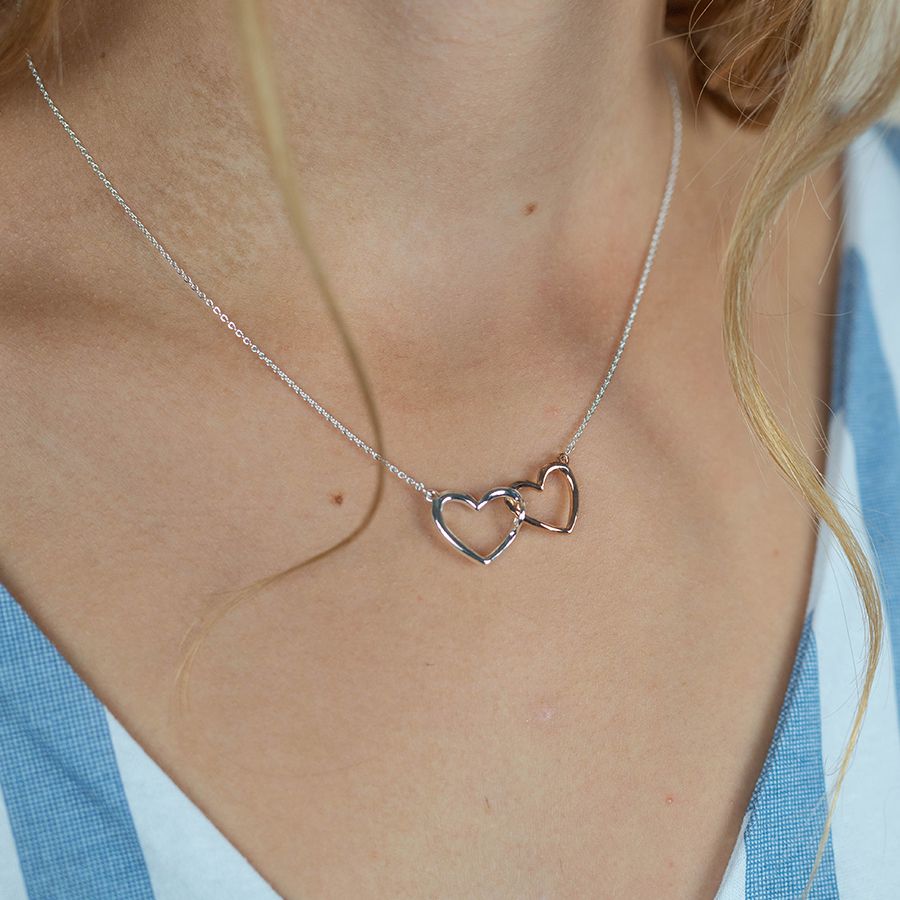 POM Silver Plated Rose Gold Linked Hearts Necklace my