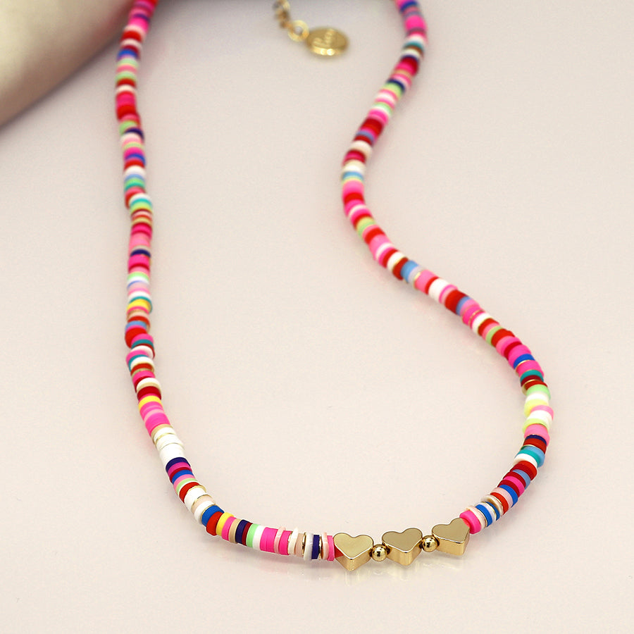 POM Fimo Bead and Golden Hearts Necklace
