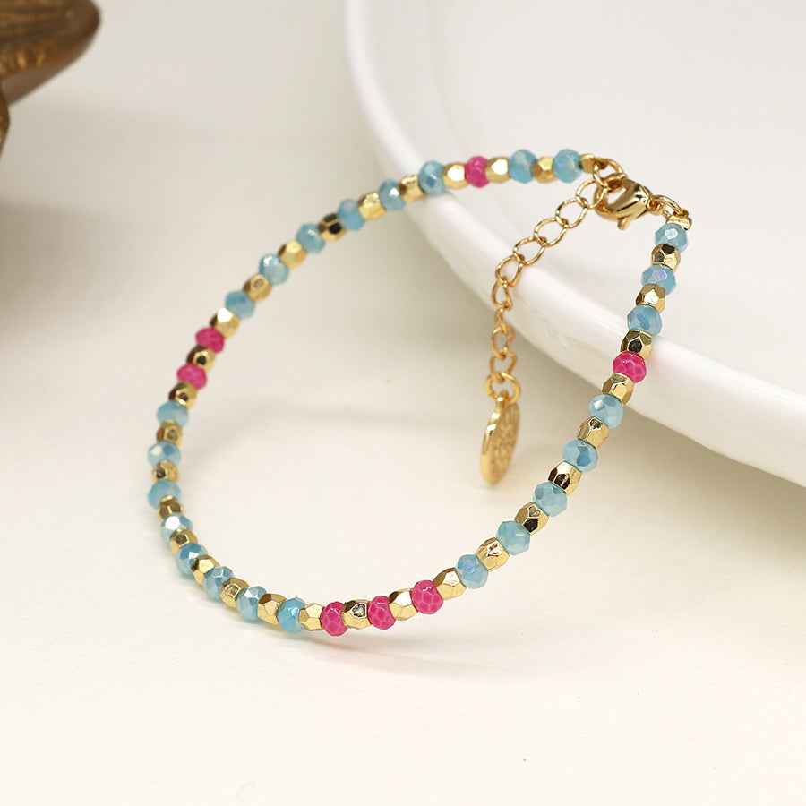 POM Aqua and Pink Glass Bead Bracelet