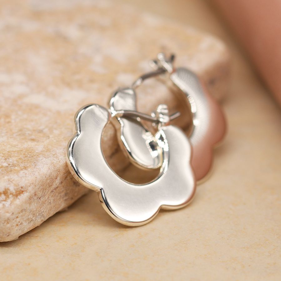 POM Silver Plated Retro Style Flower Sleeper Earrings