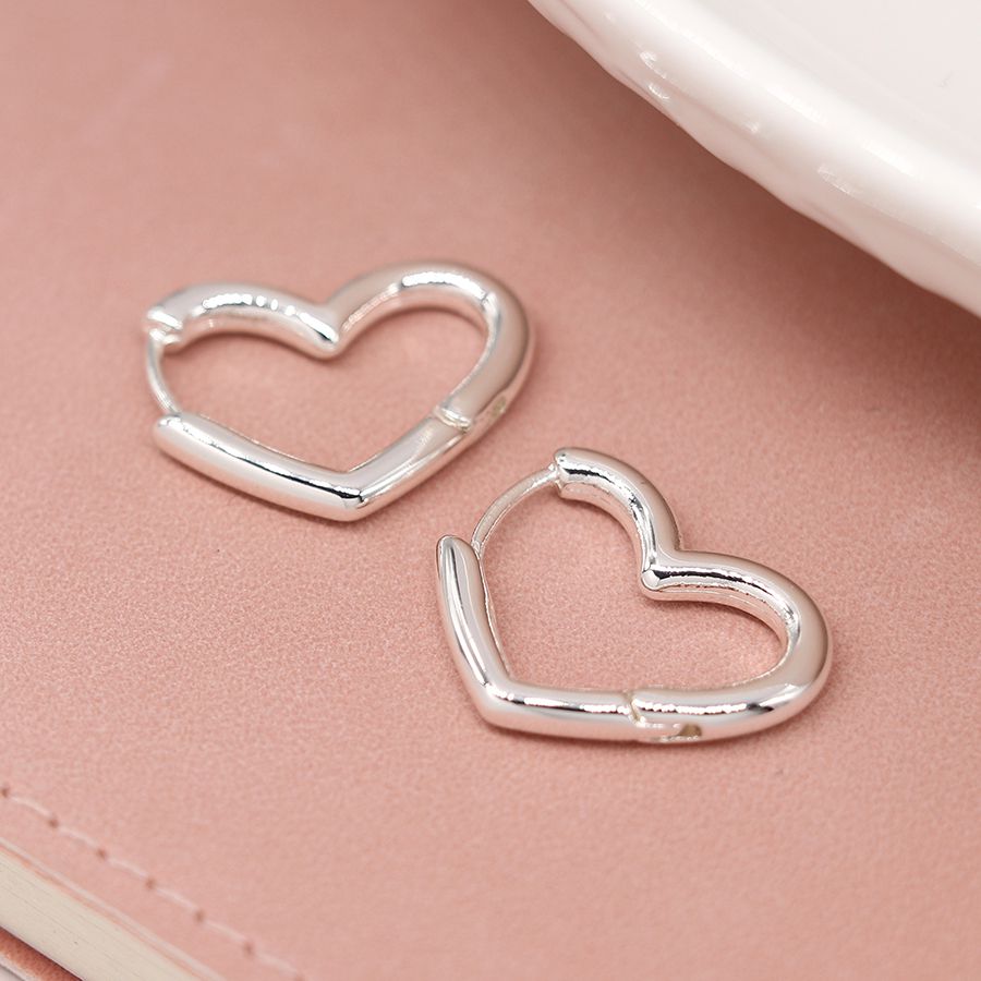 POM Silver Plated Plated Heart Shaped Hoop Earrings