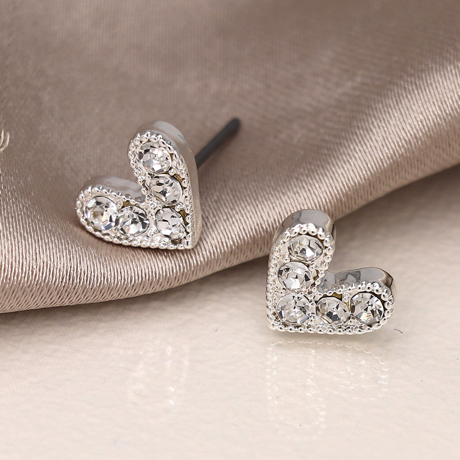 POM Silver Plated Crystal Heart Stud Earring