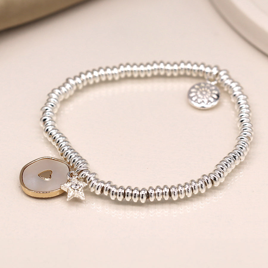 POM Silver Plated Bracelet With Mop Heart Disc