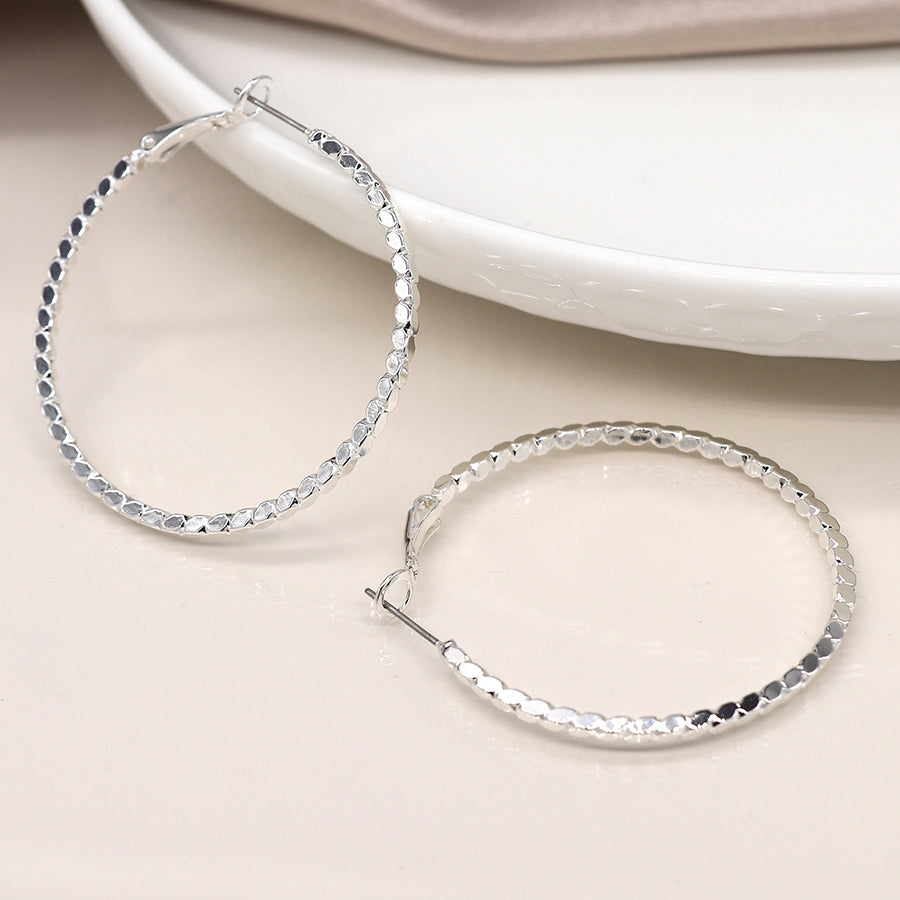 POM Large Silver Plated Bobble Hoop Earrings