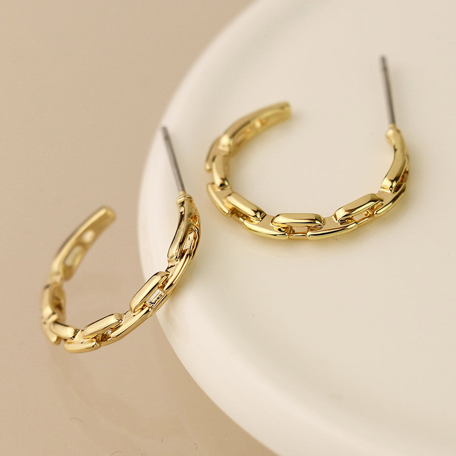 POM Golden Link Hoop C-post Earrings