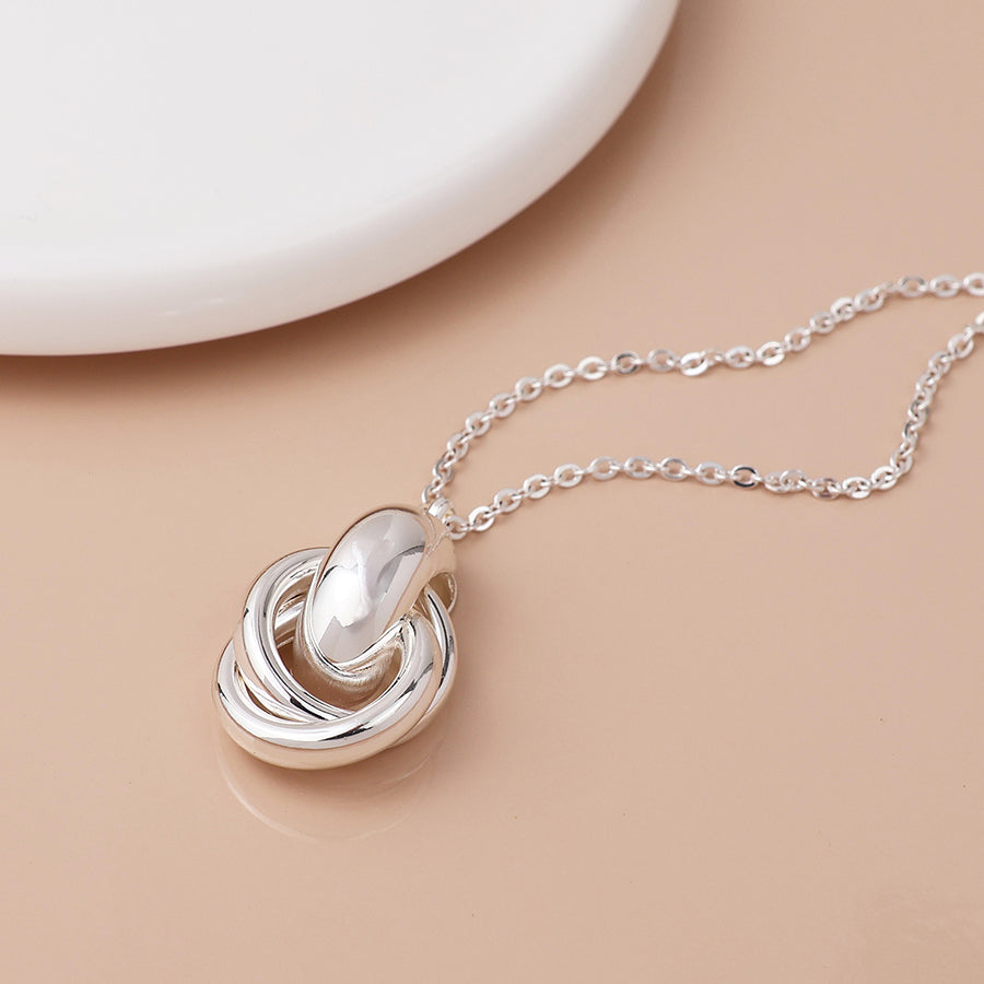 POM Silver plated polished knot necklace