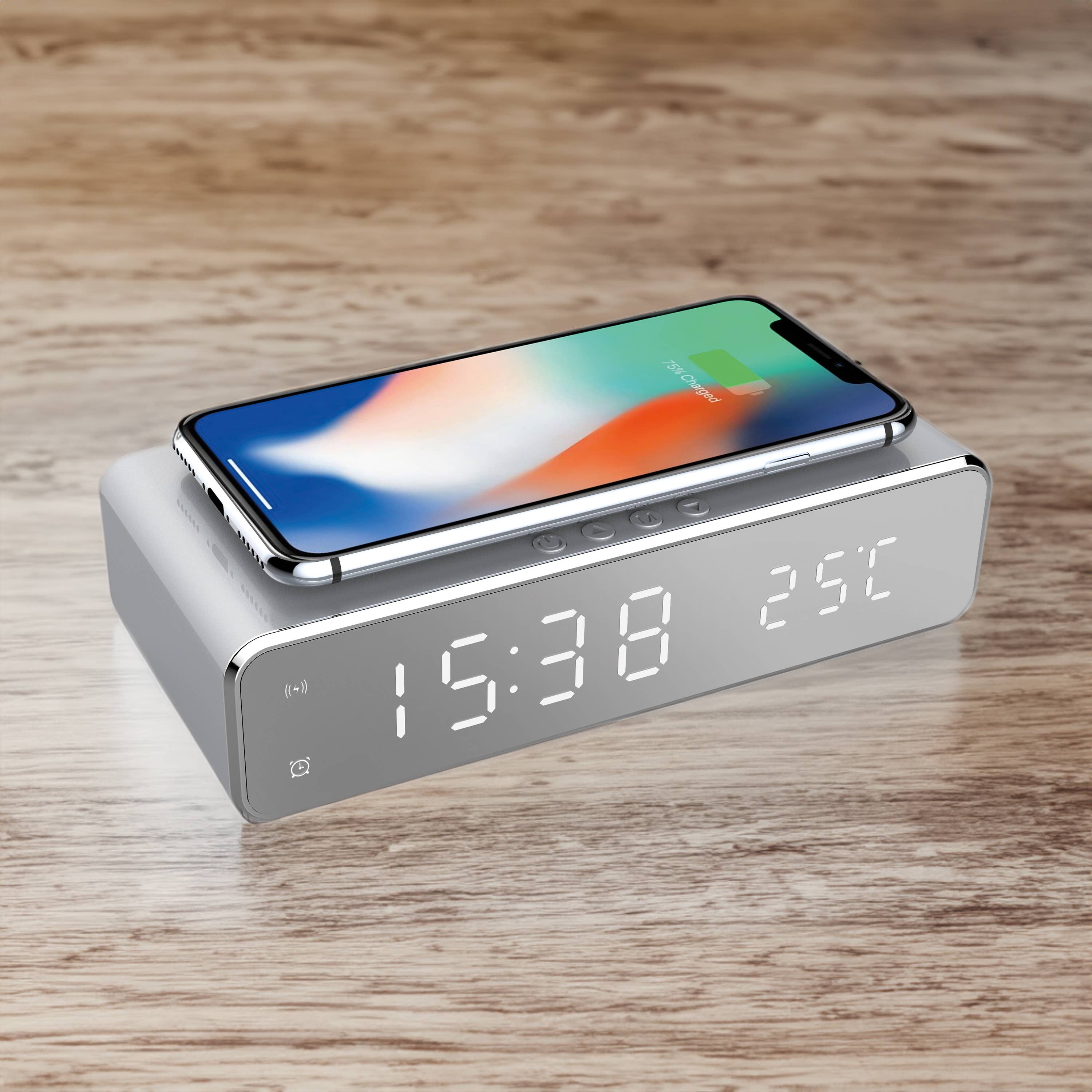 Wireless Charging Alarm Clock Silver