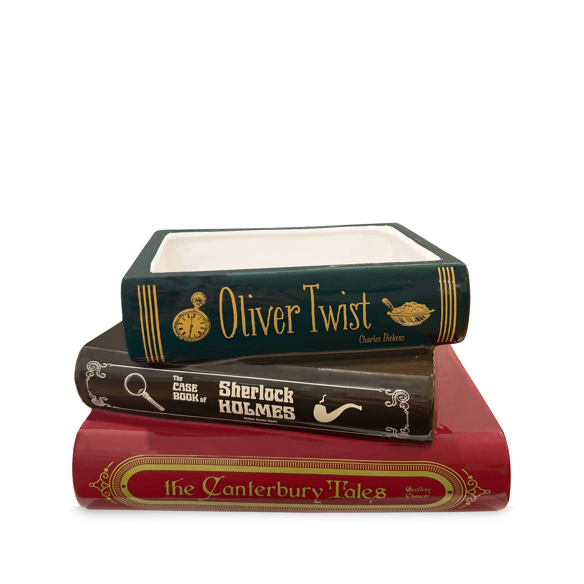 Steel Mill & Co UK - Stacked Book Planter, Sherlock Holmes, Oliver Twist and The Canterbury Tales