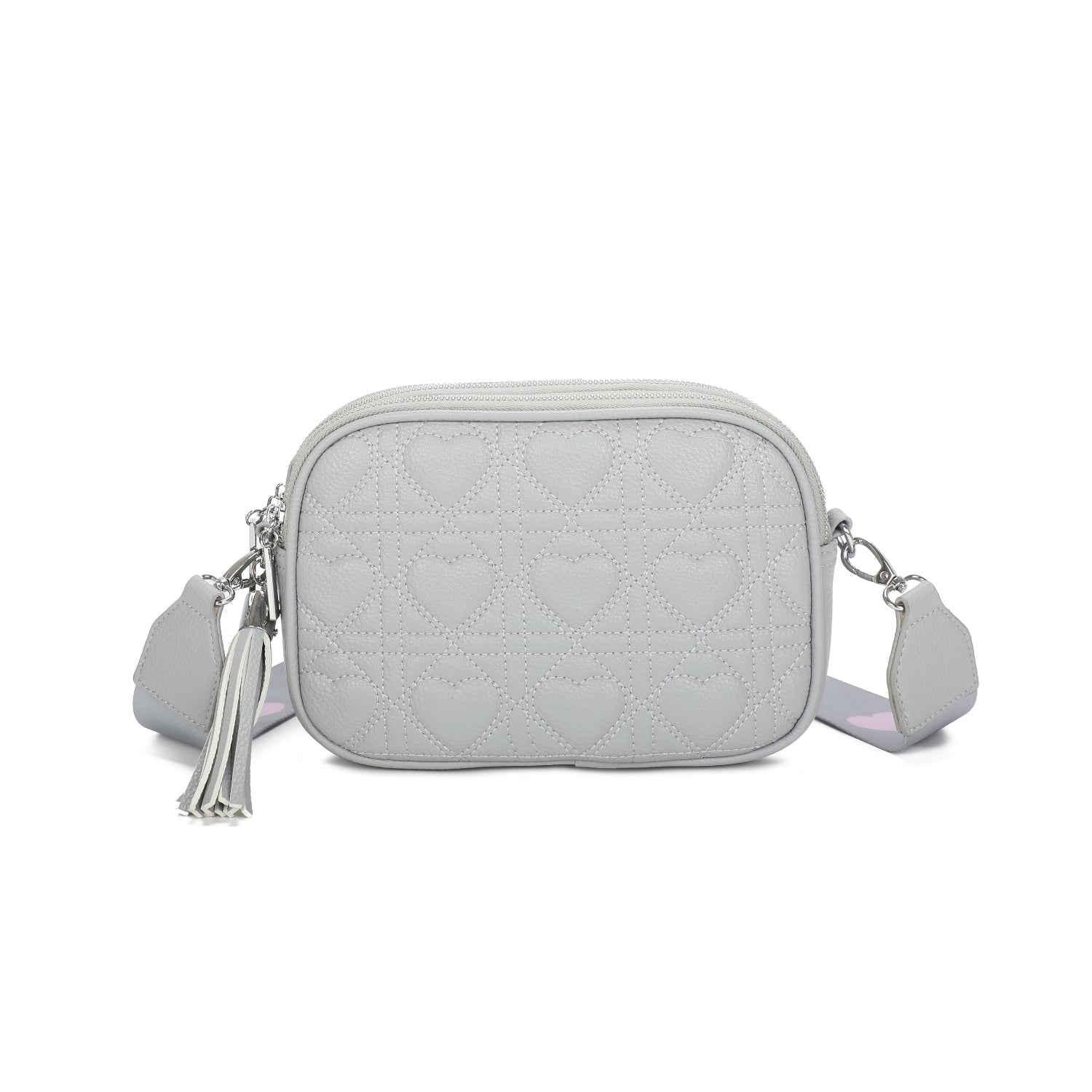 Elodie Quilted Heart Cross Body Bag - Grey