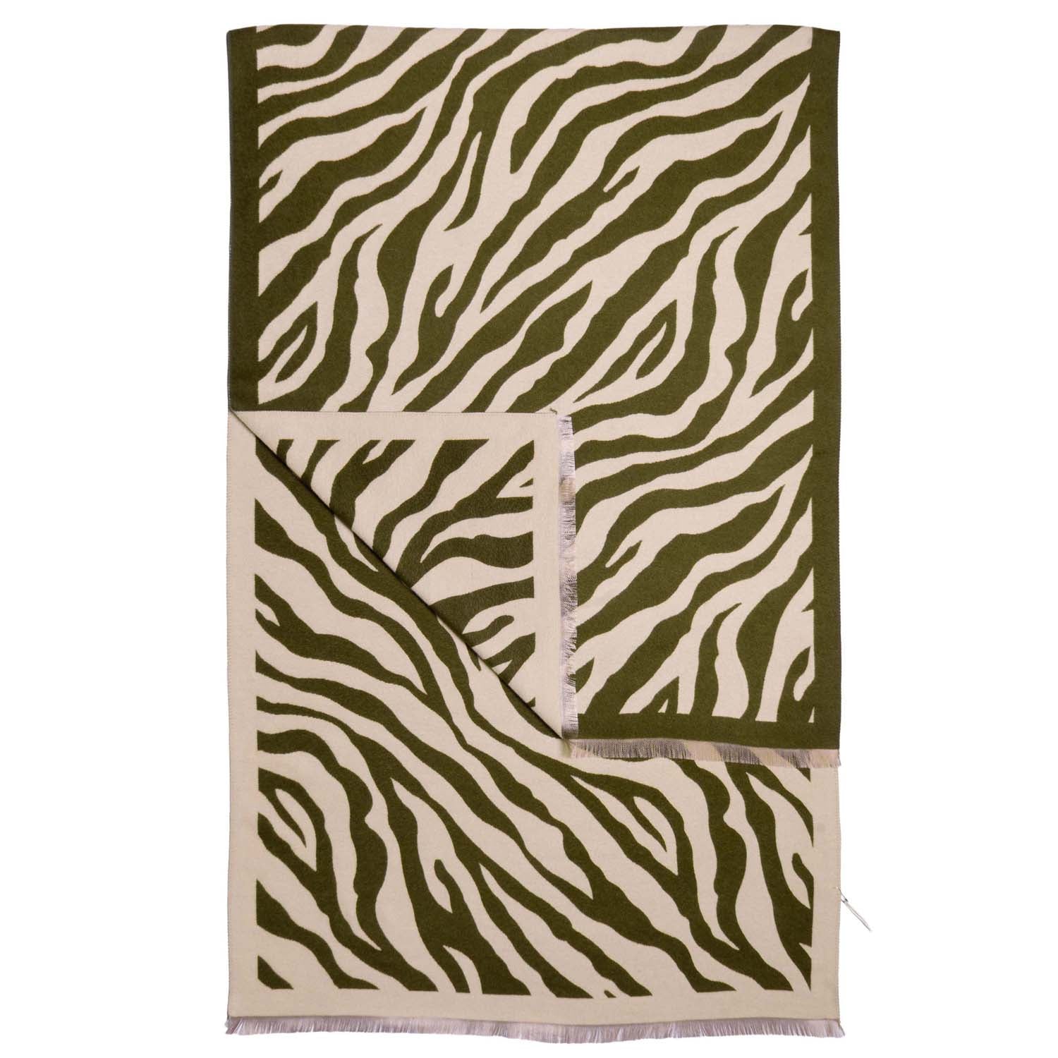 Loxley Lane Green Wrap Scarf Zebra Print with Fringed Edge