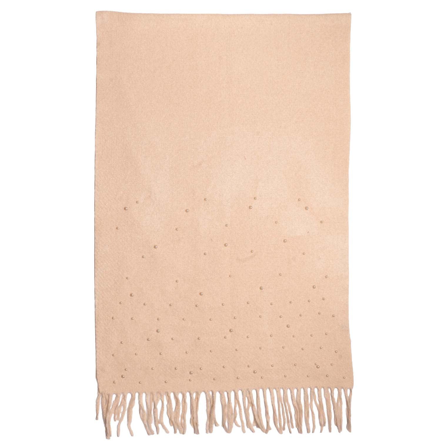 Loxley Lane Cream Wrap Scarf with Pearl Detail and Tassel Edge