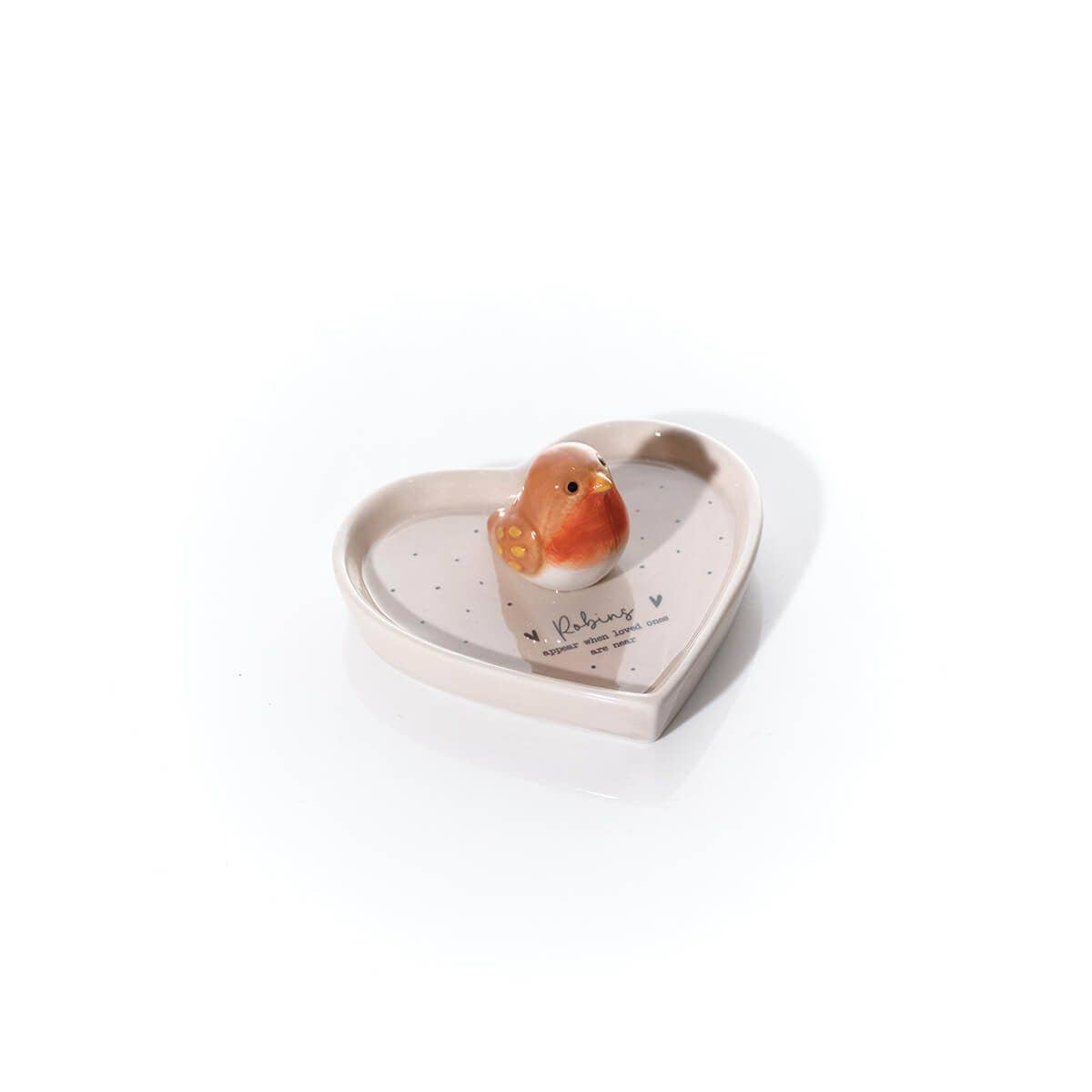 Tiny World Boxed Robins Appear Robin 3D Ceramic Heart Trinket Shape Dish
