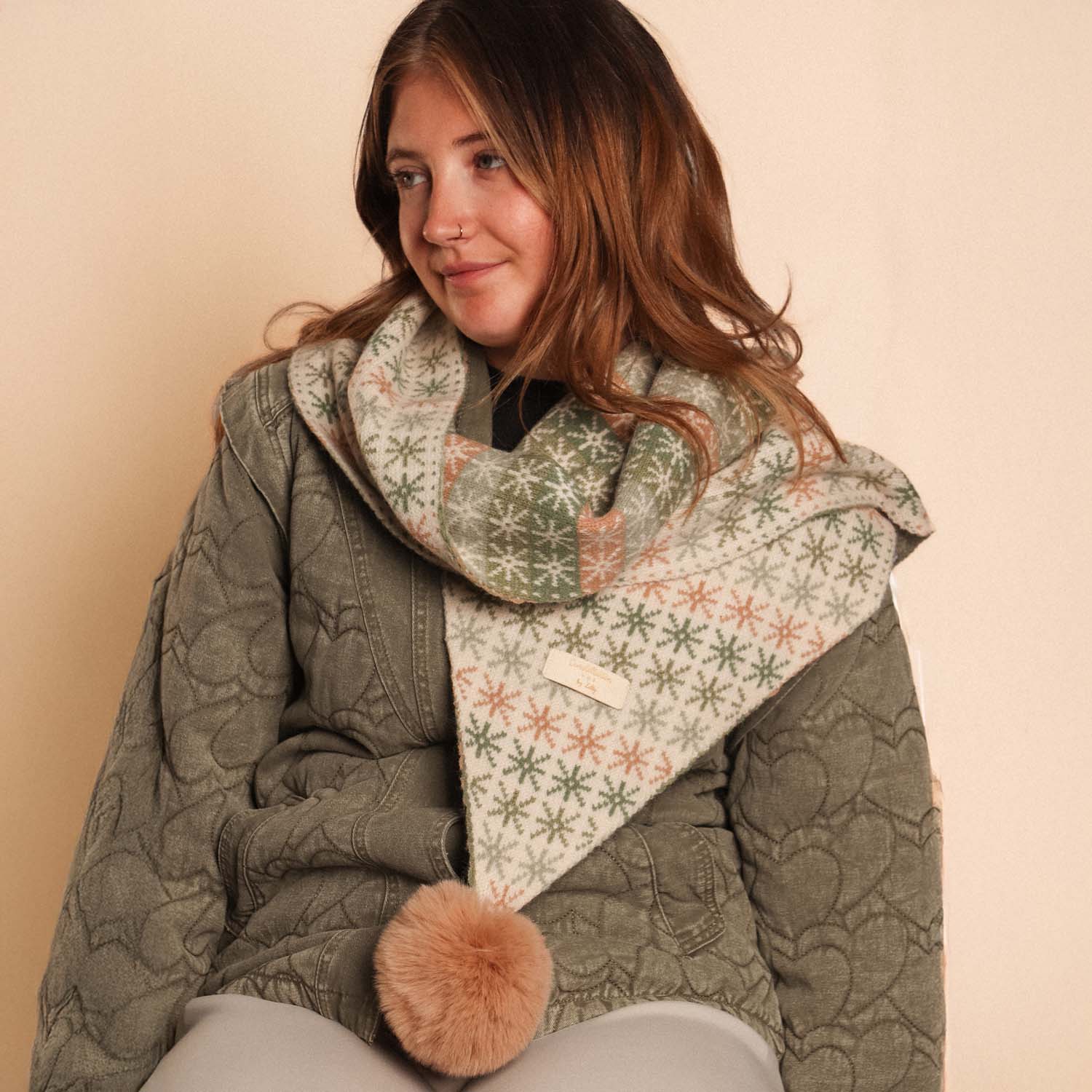 Zelly Pom Pom Scarf Stars Green