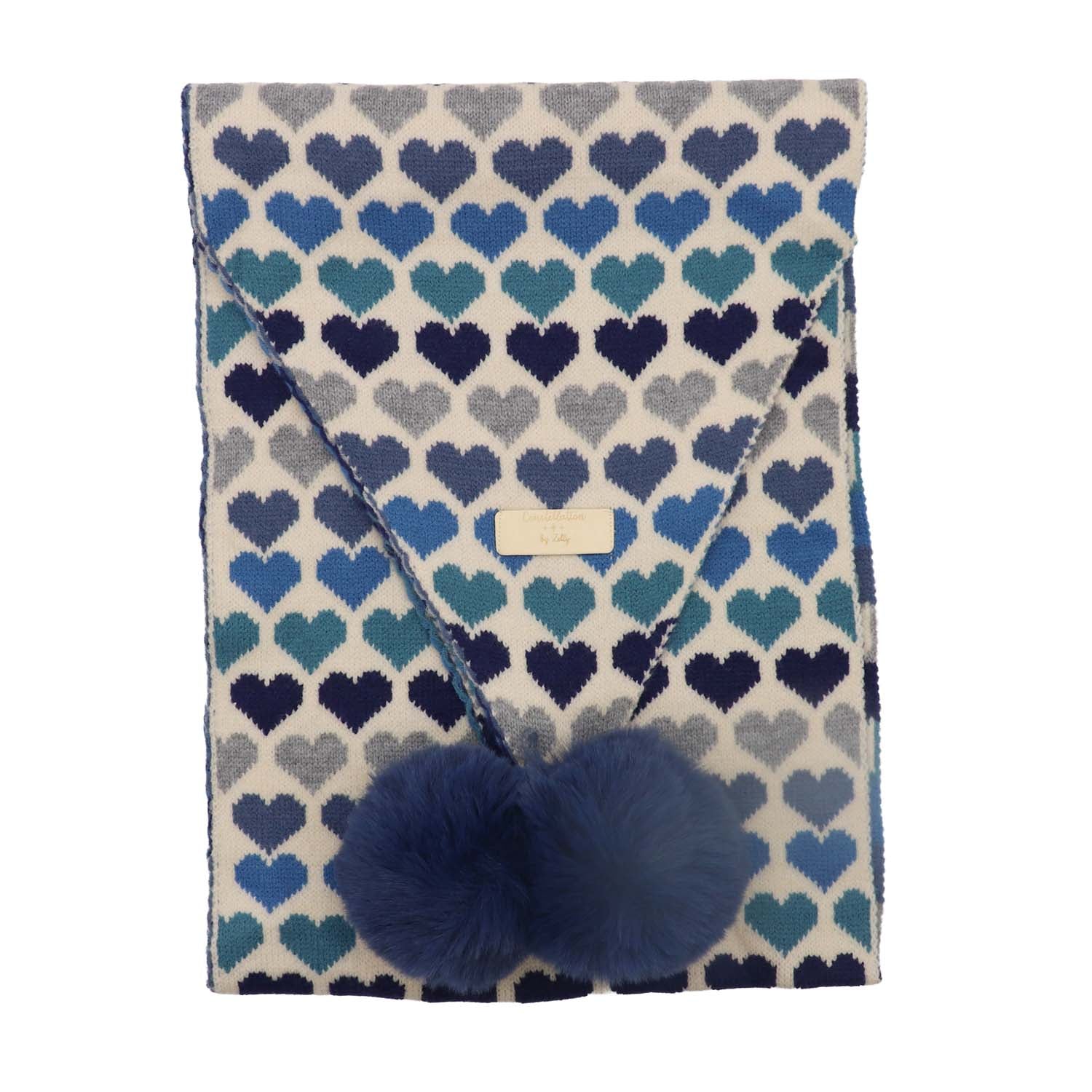 Zelly Pom Pom Scarf Hearts Blue