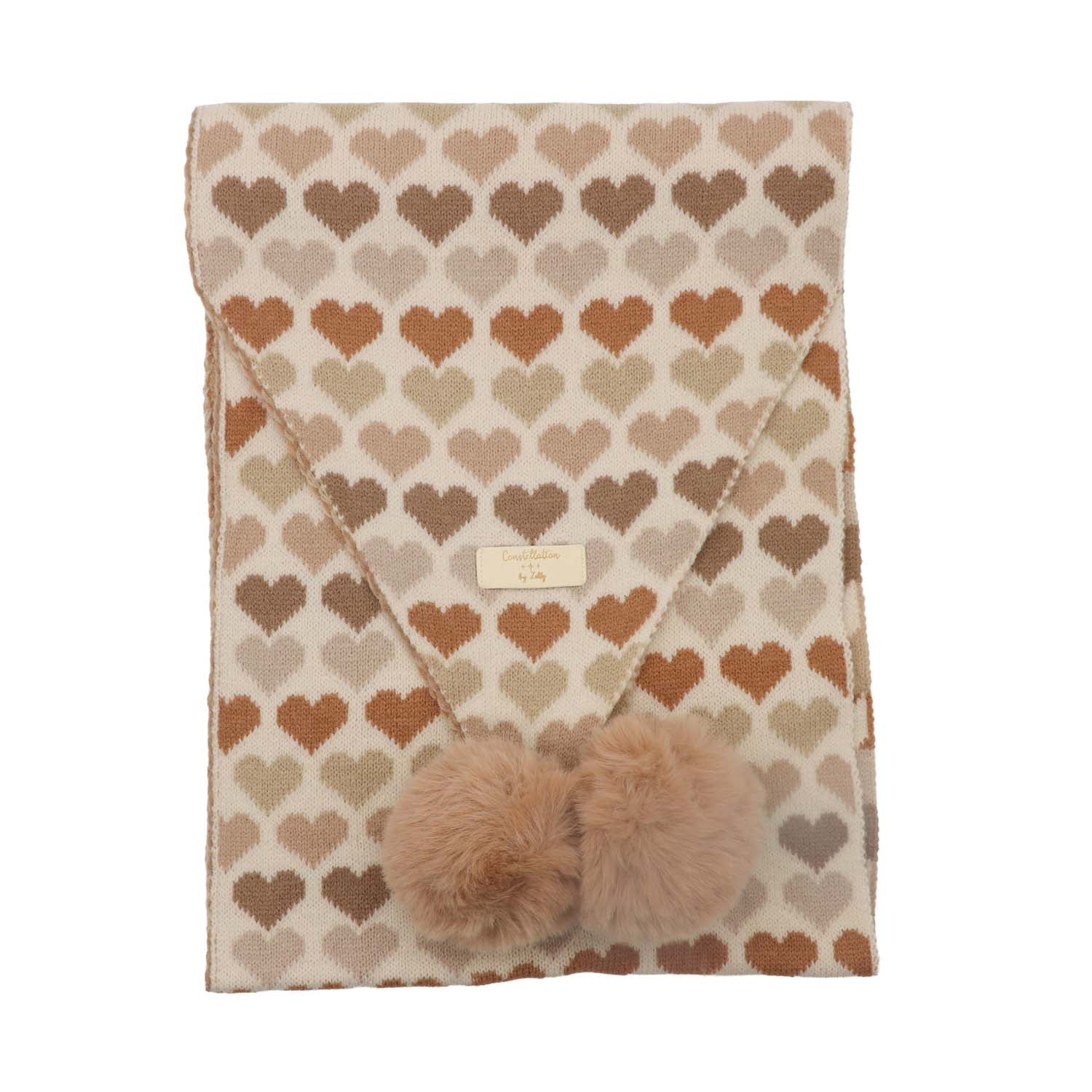 Zelly Pom Pom Scarf Hearts Taupe
