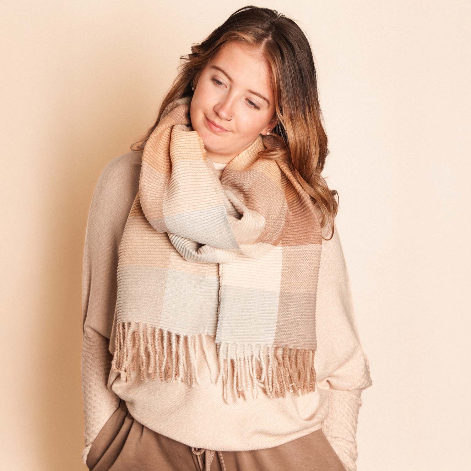 Zelly Pleated Detail Scarf - Cream