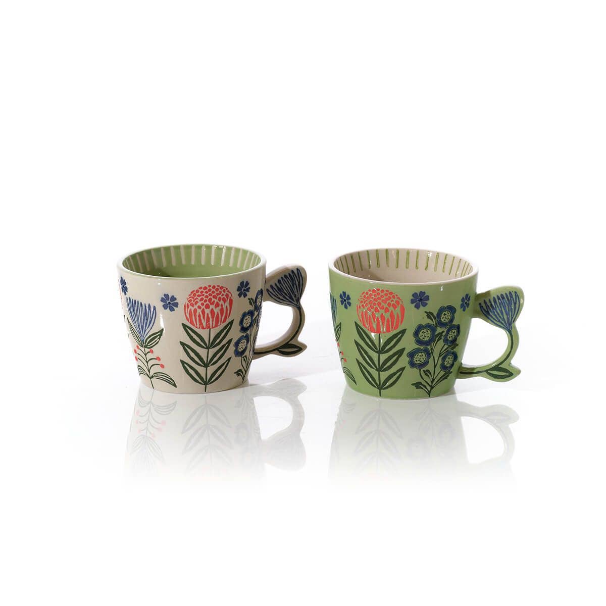 Flourish And Foliage Stoneware Mug Embossed With Flower Handle 2 Asstd With Gift Box**