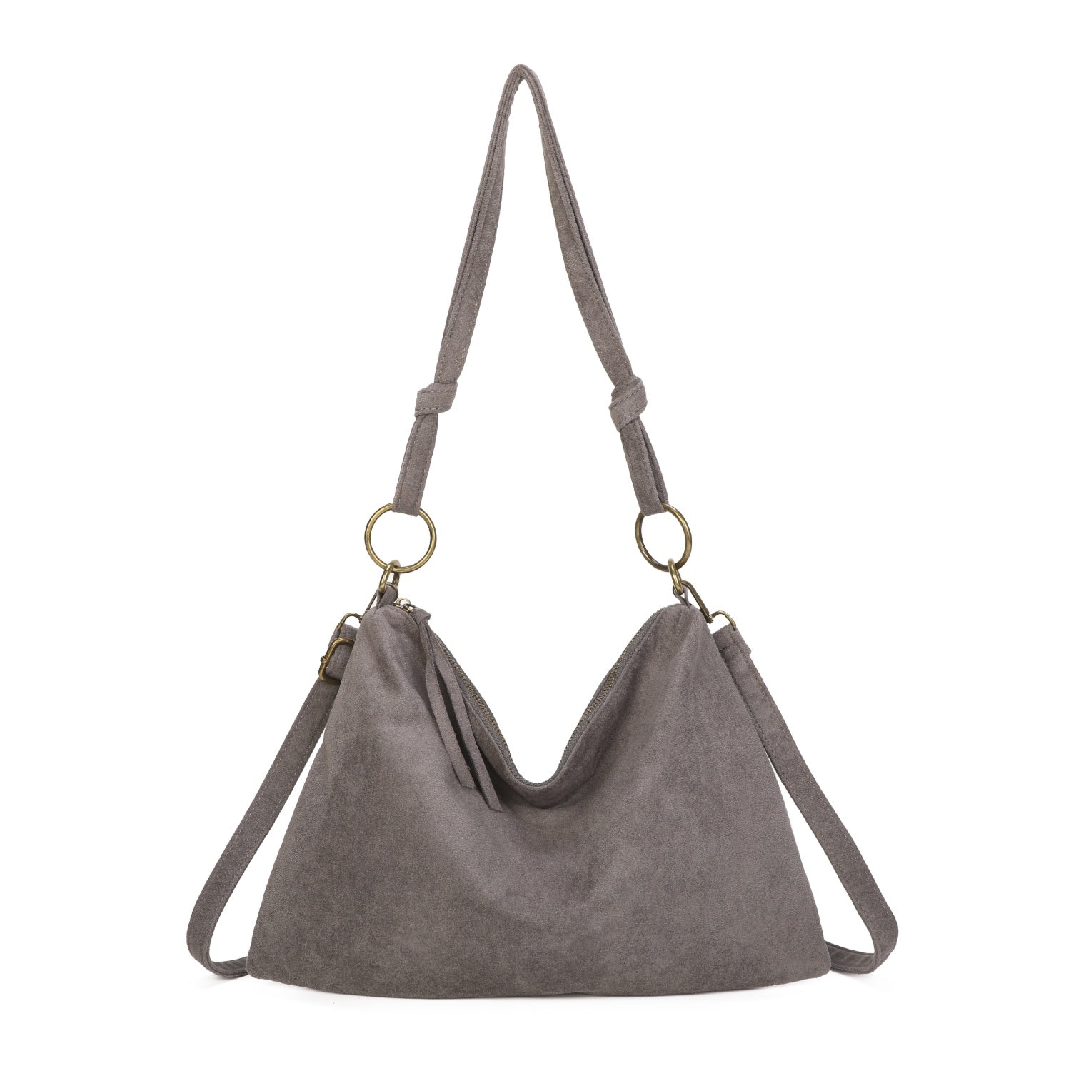 Slouchy Suede Shoulder Bag - Grey