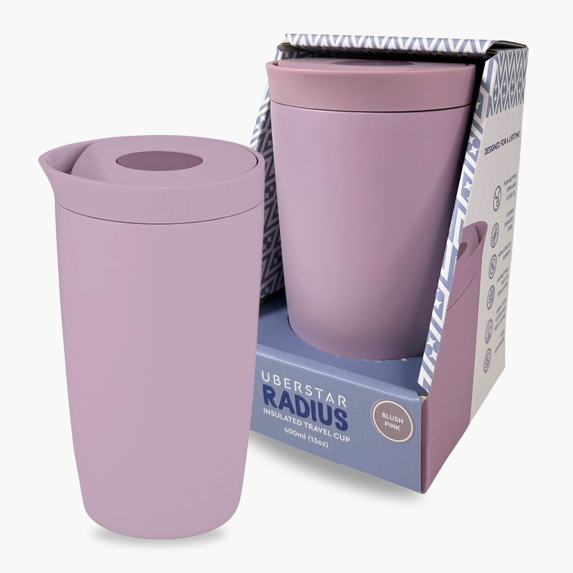 UBERSTAR - Radius Stainless Steel Double Wall Insulated Travel Cup 12oz: Pink