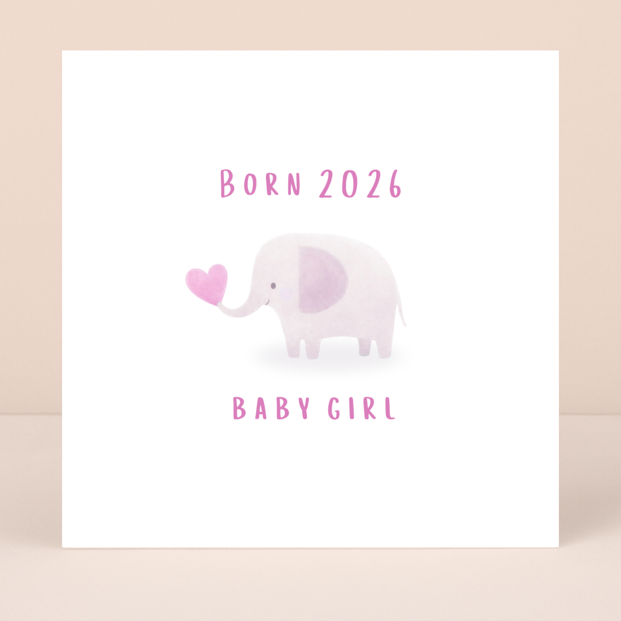 Petimo - Born 2026 Pink Purple New Baby Girl Cute Elephant Card