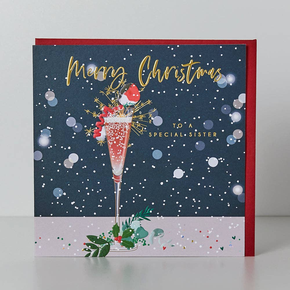 Belly Button Designs - Special Sister Champagne Flute Christmas Card