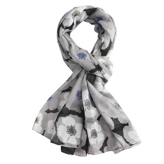 White & Grey Poppy Scarf