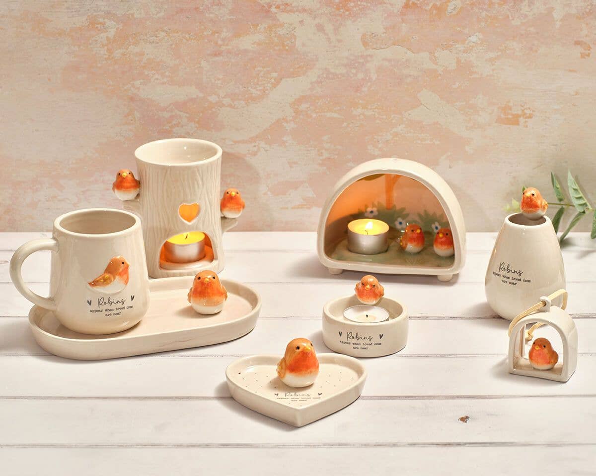 Tiny World Boxed Robins Appear Robin 3D Ceramic Heart Trinket Shape Dish