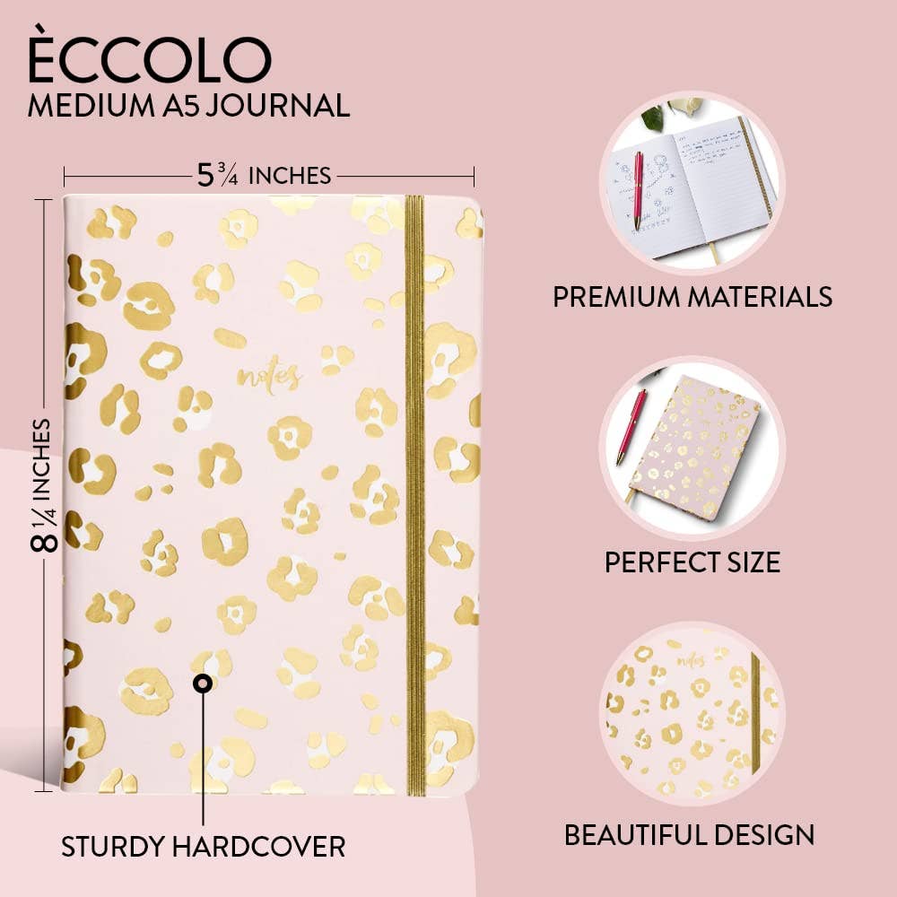 Oli Olsen - Éccolo A5 Lined Hardcover Journal - Pink Leopard Print