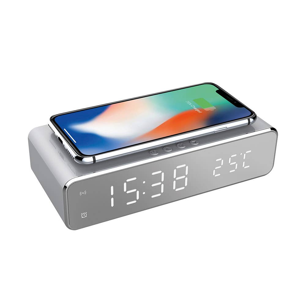 Wireless Charging Alarm Clock Silver