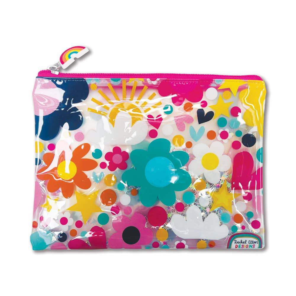 Rachel Ellen Designs - Clear PVC Pencil Case - Flowers, Hearts & Stars