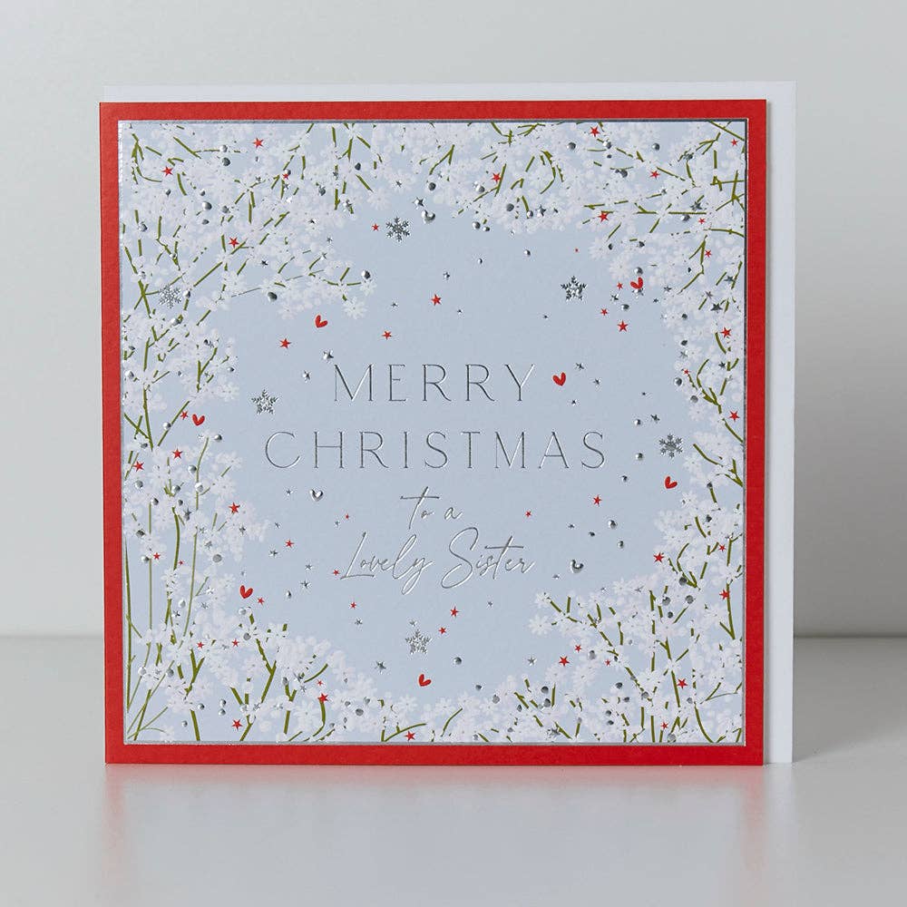 Belly Button Designs - Lovely Sister White Floral & Heart Christmas Card