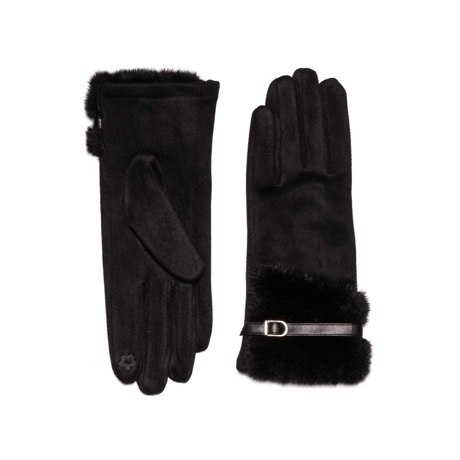 Loxley Lane Black Gloves Faux Fur Detail Touchscreen