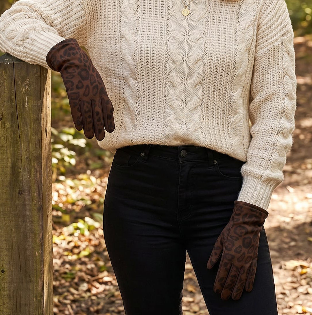 Loxley Lane Chocolate Animal Print Gloves Touchscreen