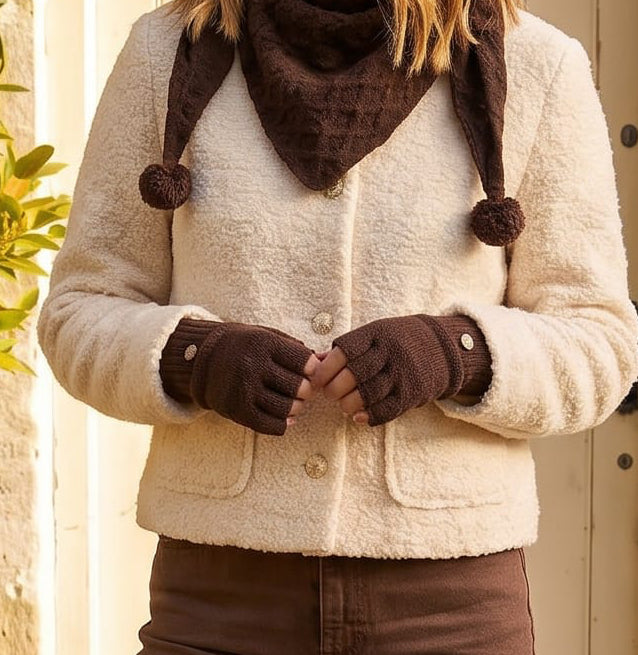 Loxley Lane Chocolate Knitted Gloves Multi-Way