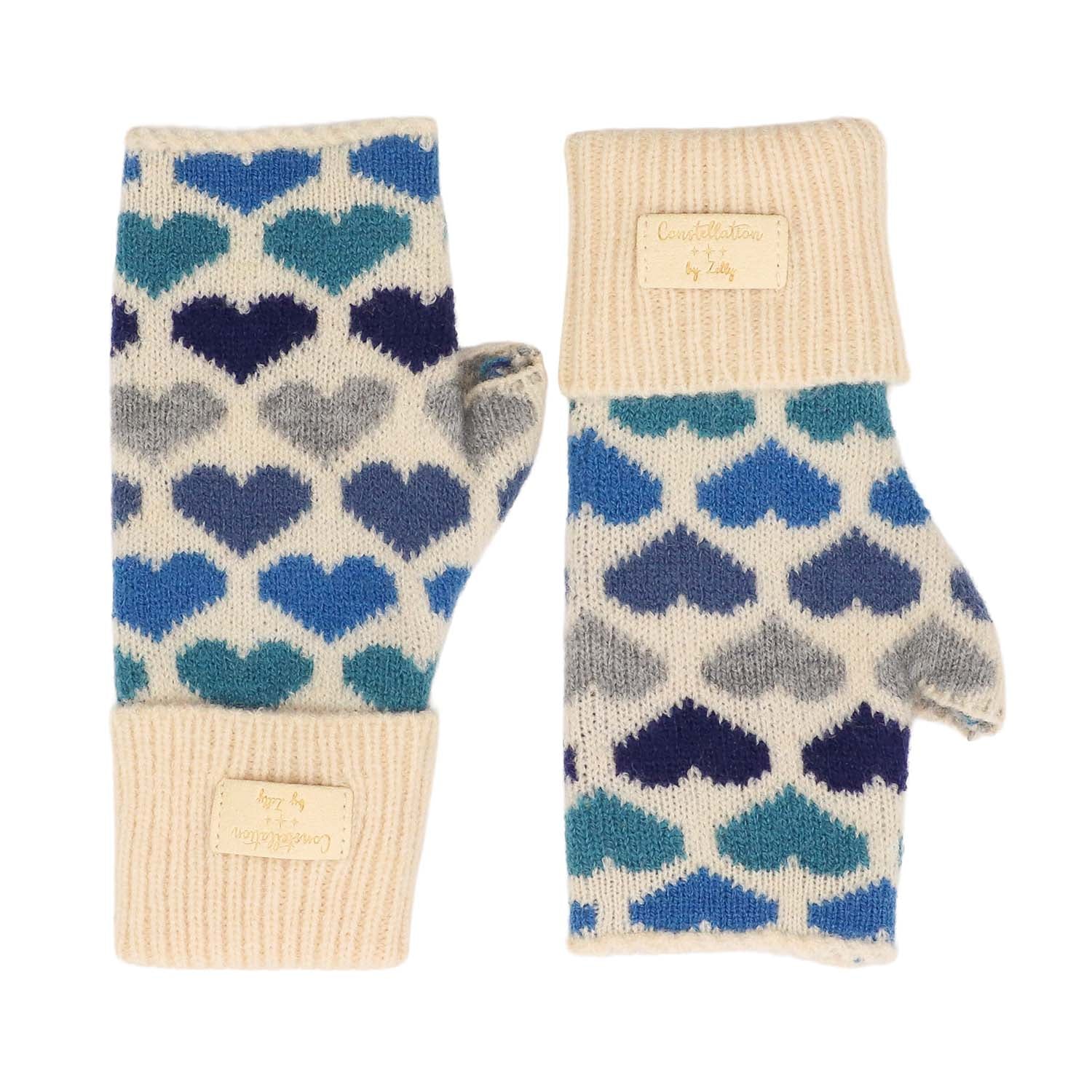 Zelly Fingerless Gloves Hearts Blue