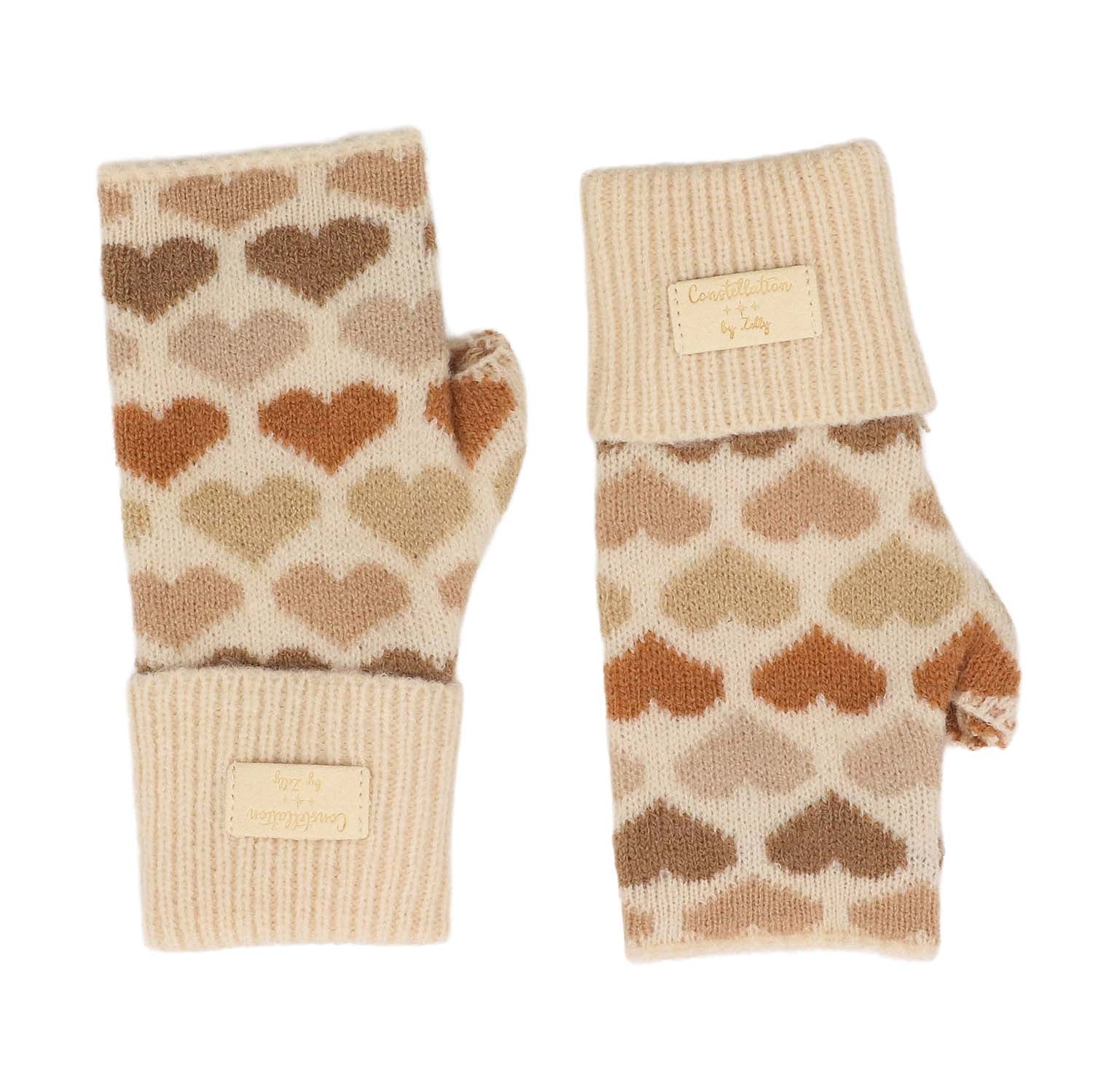 Zelly Fingerless Gloves Hearts Taupe