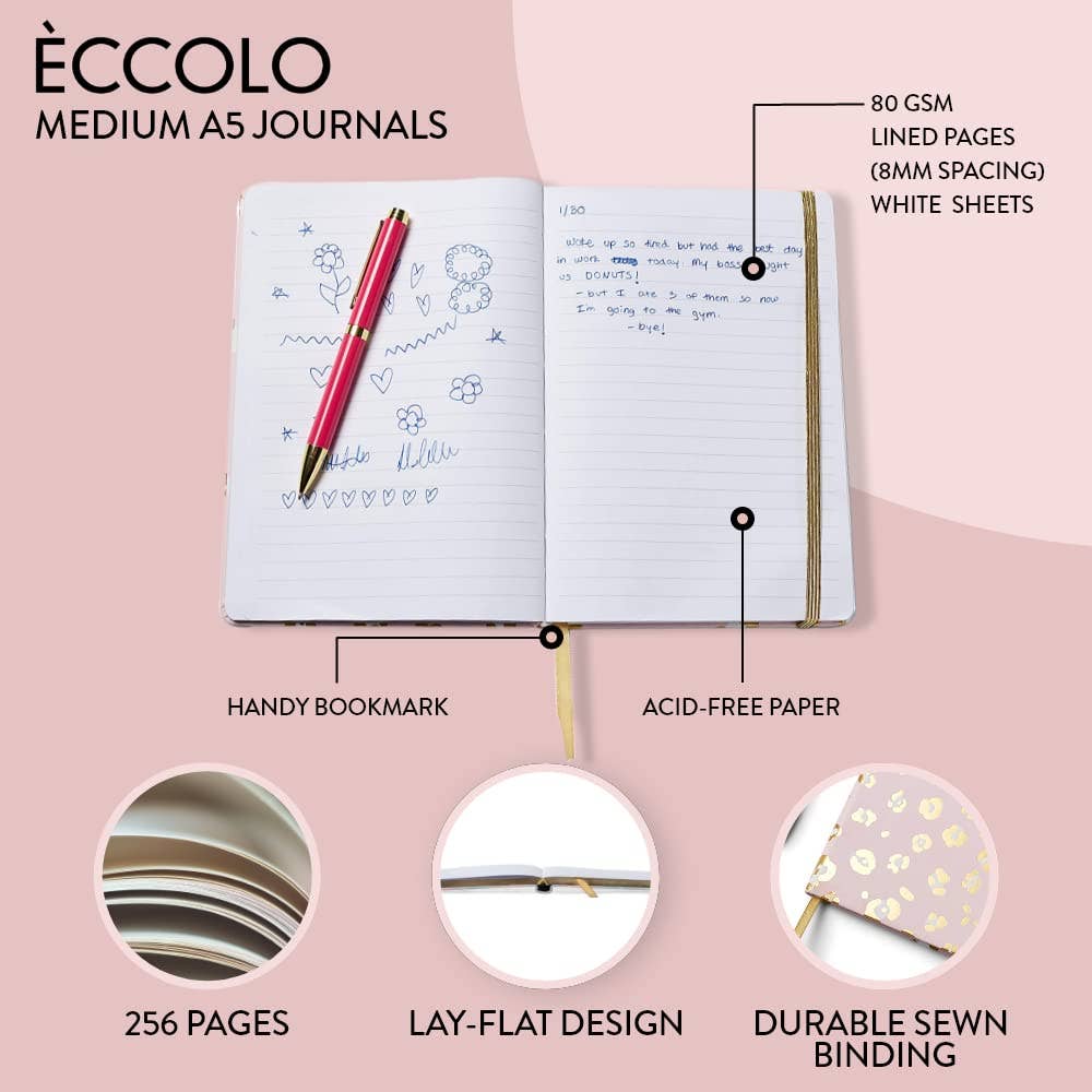 Oli Olsen - Éccolo A5 Lined Hardcover Journal - Pink Leopard Print