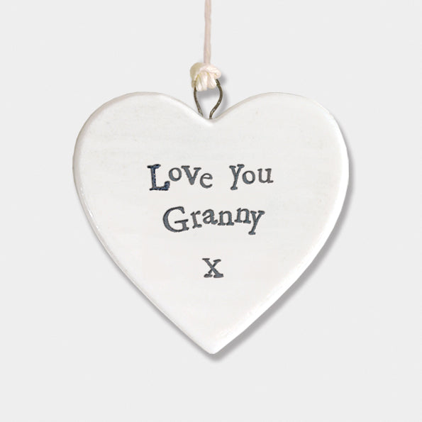East of India Love You Granny Hanging Porcelain Heart