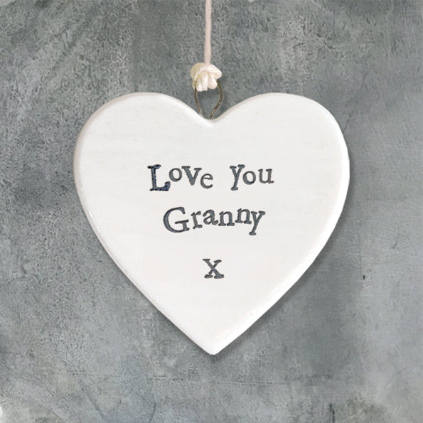 East of India Love You Granny Hanging Porcelain Heart