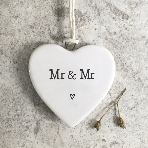 East of India Mr & Mr Hanging Porcelain Heart