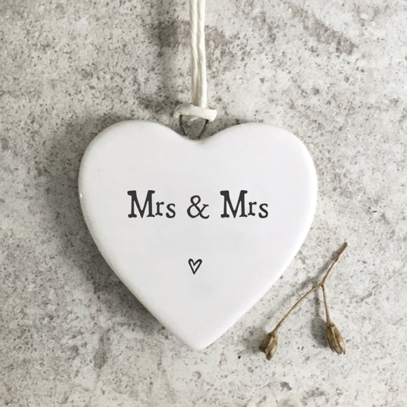 East of India Mrs & Mrs Hanging Porcelain Heart