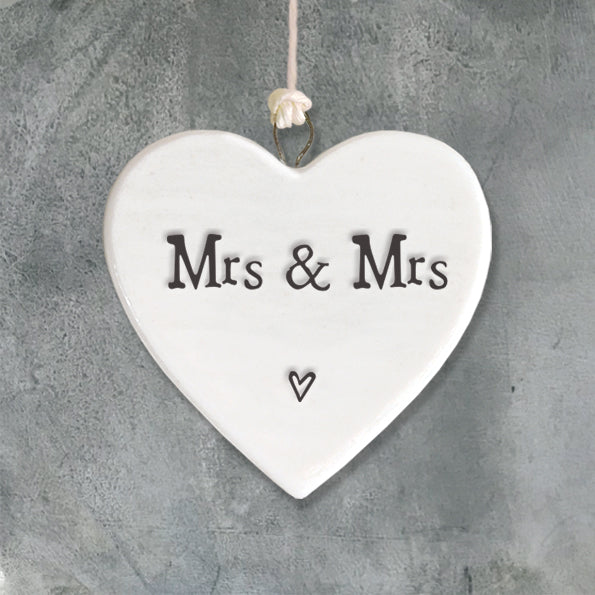 East of India Mrs & Mrs Hanging Porcelain Heart