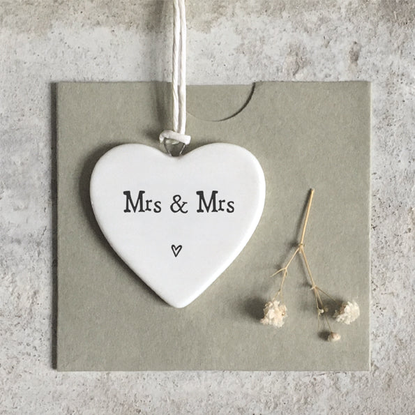 East of India Mrs & Mrs Hanging Porcelain Heart