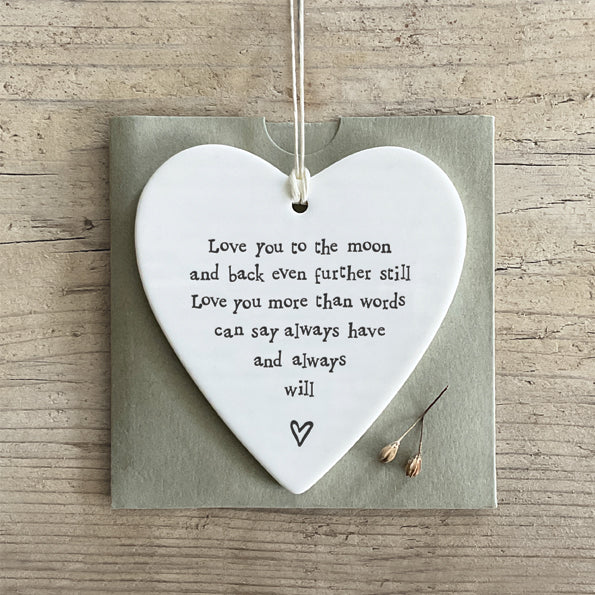 East of India Love You To The Moon Hanging Heart