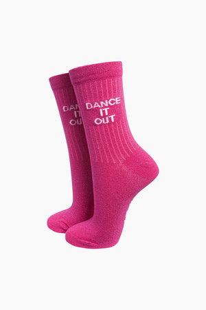 Sock Talk Dancing Queen Combed Cotton Glitter Socks in Hot Pink