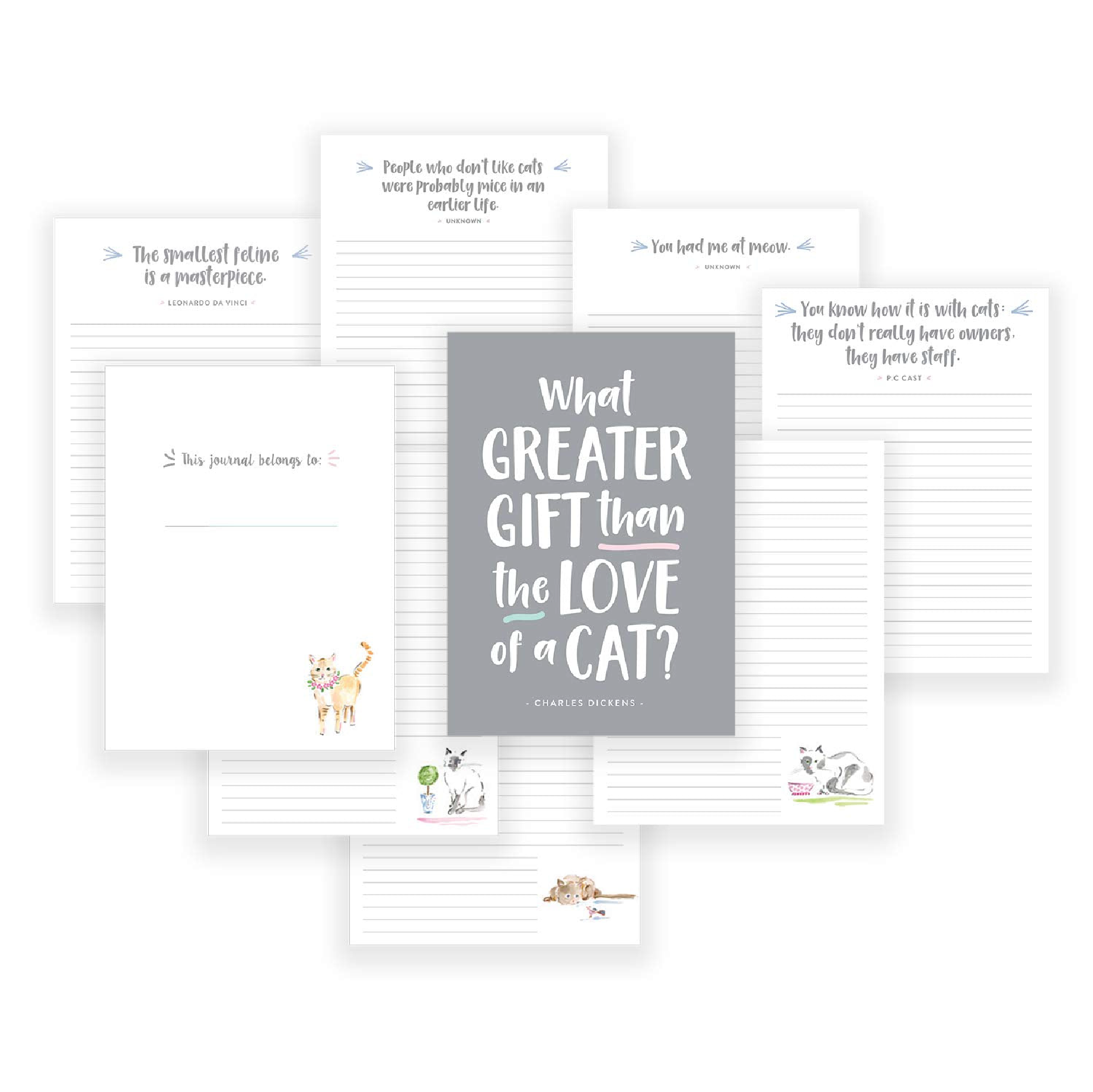 Oli Olsen - Éccolo A5 Soft Cover Cat Lover Journal - Pastel Pink