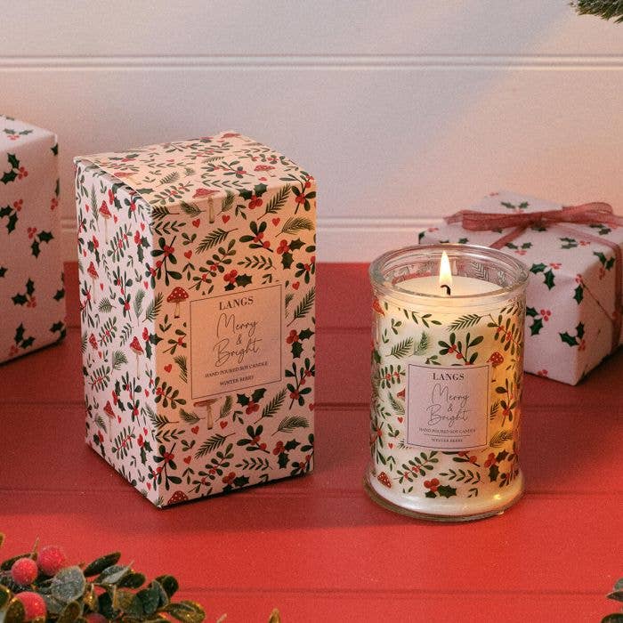 Langs - Hollies And Berries 280g Glass Jar Candle Winter Berry Candle Gift Boxed