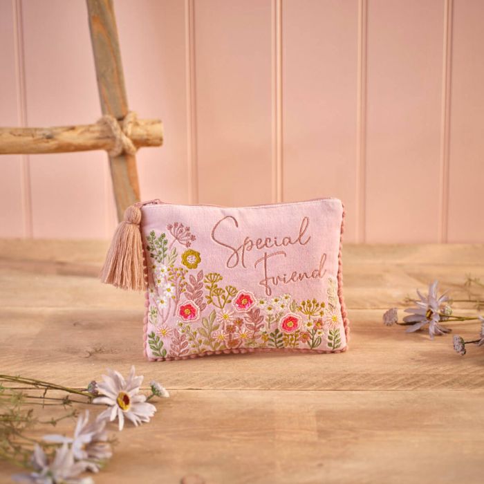 Ditsy Floral Special Friend Embroidered Velvet Pouch
